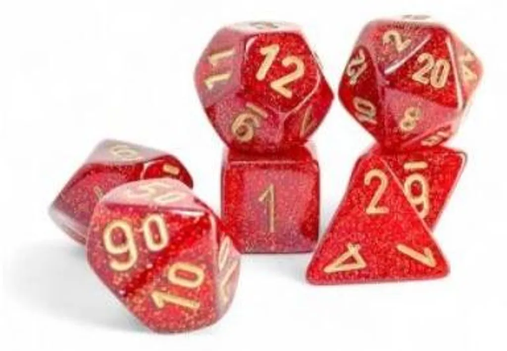 Jeu de dés Chessex Glitter Ruby/Gold de 7 pièces série Mega-Hedral