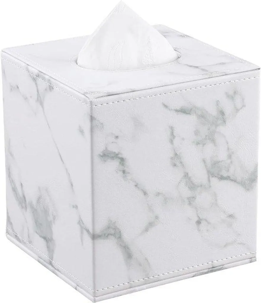 Boîte carrée en marbre pour mouchoirs - Distributeur de luxe 25cm Blanc