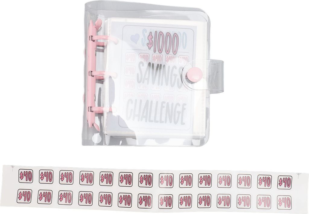 1000 Spar-Challenge,Ordner,Mehrzweck,PVC,Wiederverwendbar,Mini-Budget-Ordner,Sticker,Geldverwaltung,Rosa