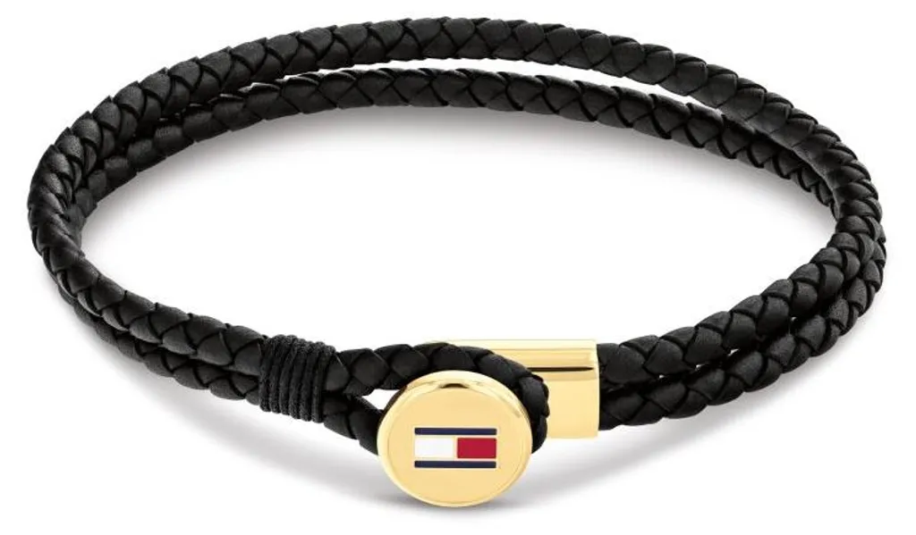 Bracelet double tour en cuir véritable noir pour homme moderne 19cm