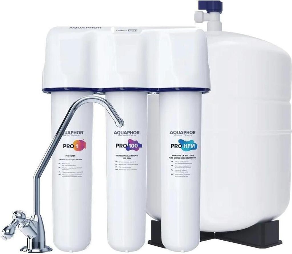 AQUAPHOR PRO100-HFM Umkehrosmoseanlage Trinkwasser-Umkehrosmose-System mit Keimsperre und Remineralisierung PRO-HFM Kartusche für Trinkwasser 15,6...