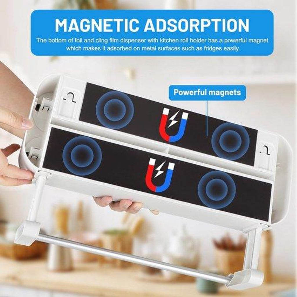 Dreifach Aluminium-Küchenrolle, Magnetische Papierschneidehilfe, Verschlussfolien-Schneider, Aluminiumfolien-Entpacker
