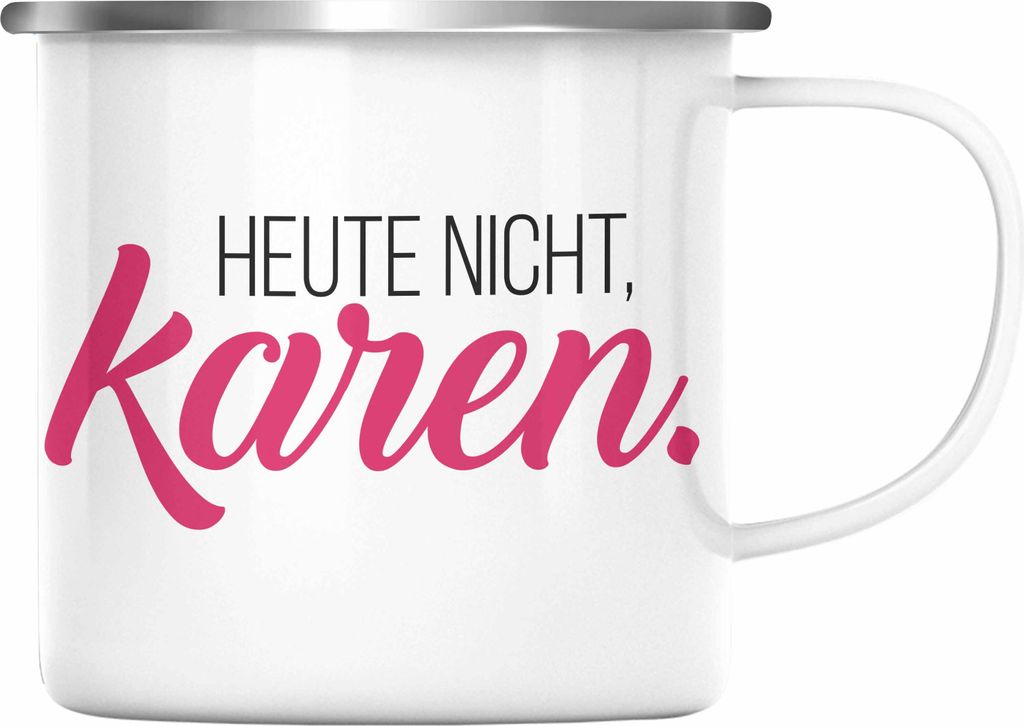 Trendation - - Karen Emaille Tasse Geschenk für Karen Name Geschenkidee Geburtstag (Silber)
