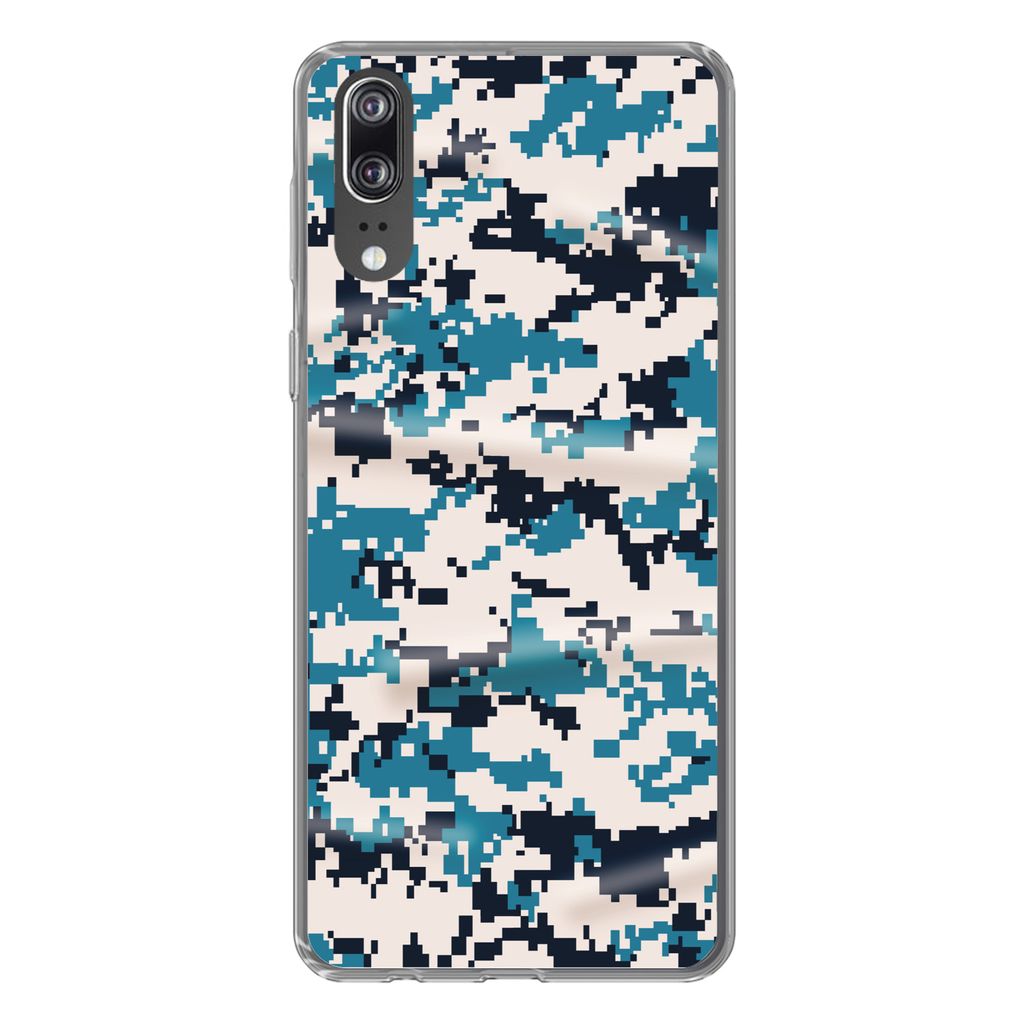 MuchoWow Handyhülle Schutzhülle Hülle für Huawei P20 Blaues und weißes Camouflage-Muster Silikon Softcase Handy Hülle - Hardcover