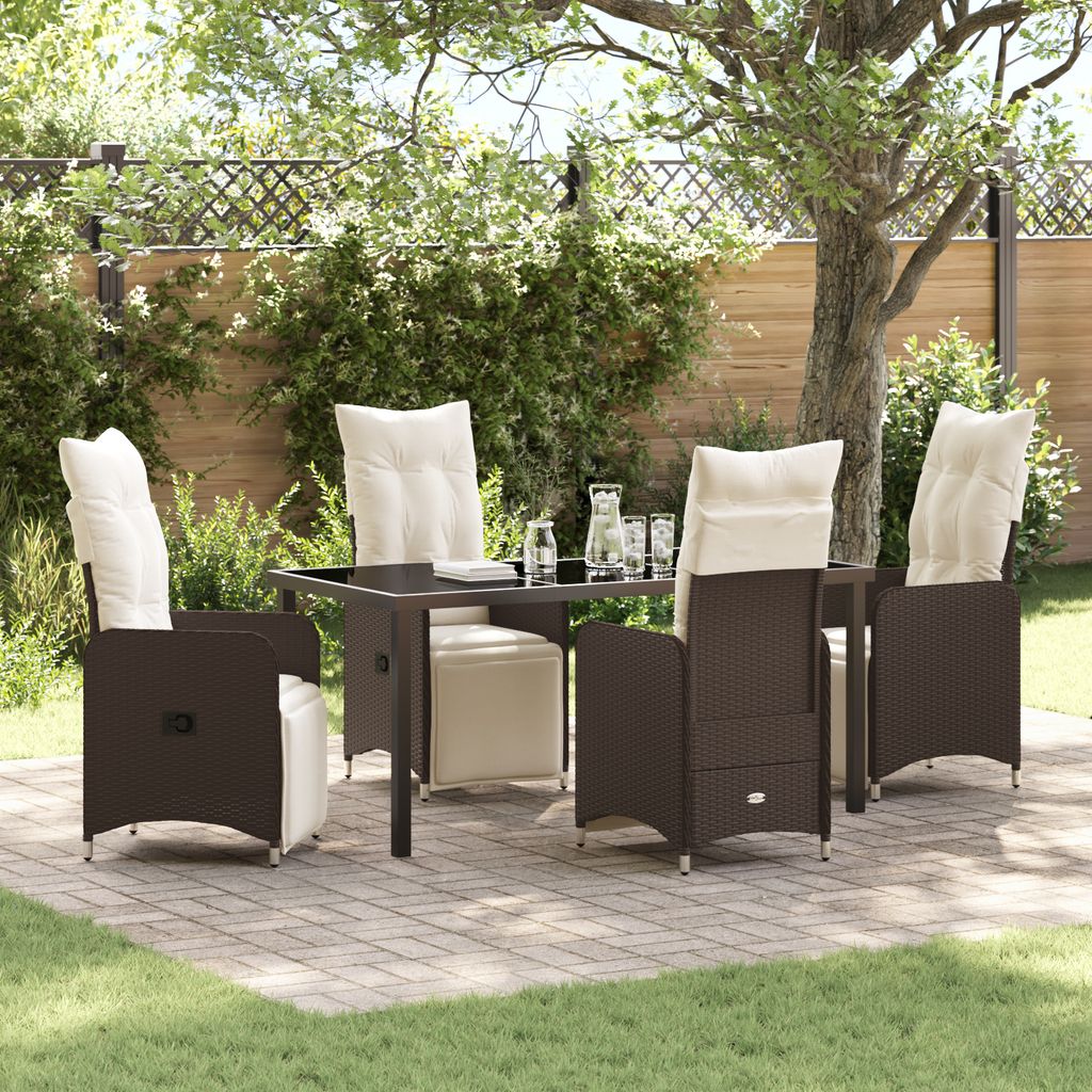 5-tlg. braunes Garten-Esszimmer-Set mit Kissen aus Poly-Rattan, Gartenstühle DesignMöbel Neu
