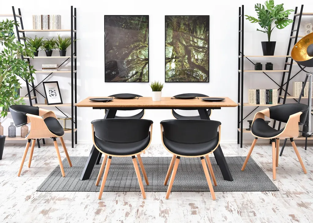 Chaise design SAROLTA bicolore chêne et noir avec dossier ergonomique