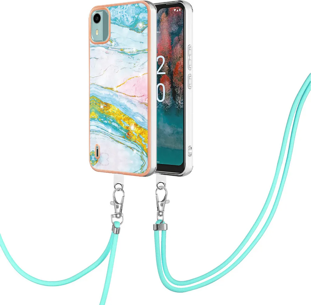 Custodia Protettiva Nokia C12 Turchese: Design con Tracolla Soft