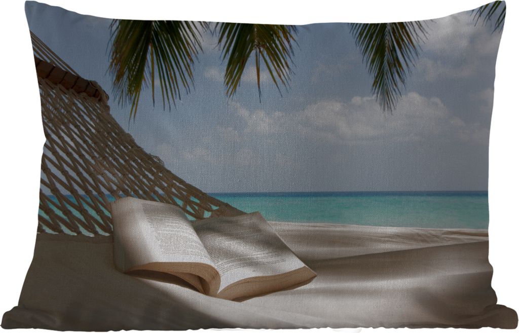 MuchoWow Outdoor Kissen - Hängematte - Buch - Strand - 50x30 cm - Wetterfest - Lounge Kissen - Sofa kissen - Wohnzimmer Dekoration