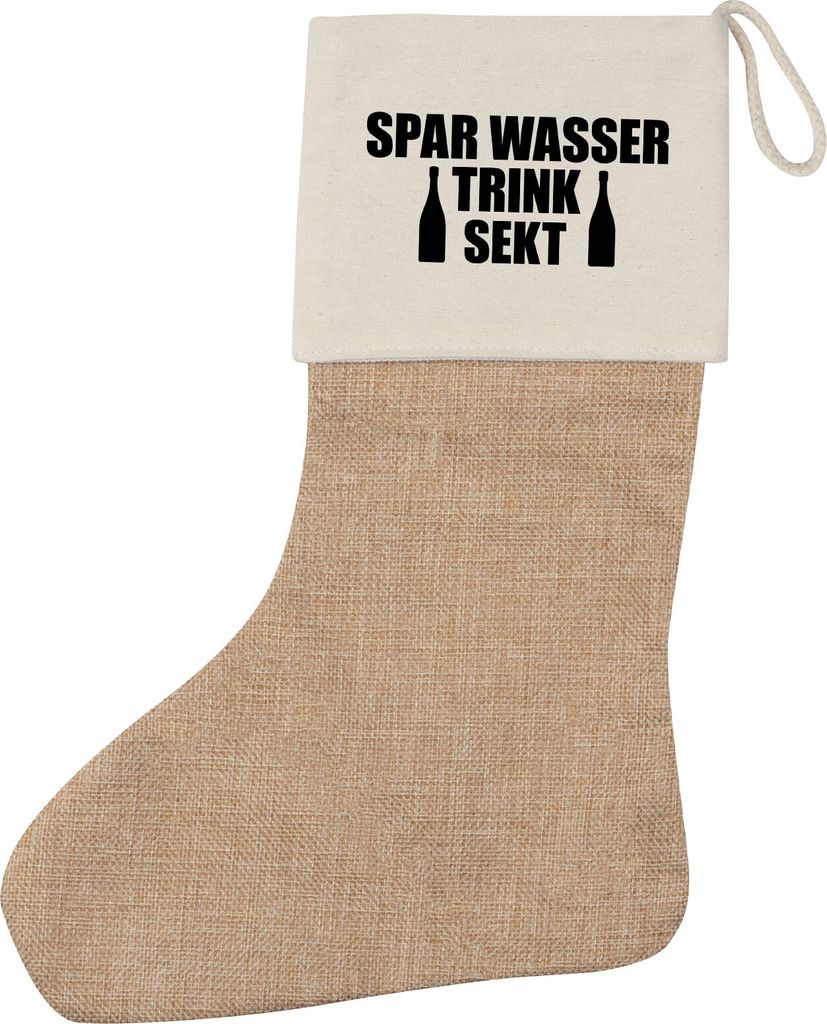 Huuraa Weihnachtsstrumpf Spar Wasser Trink Sekt Sektflasche Beige Jute Kaminstrumpf Geschenkidee