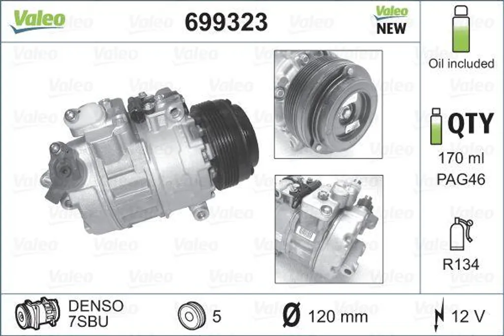 Compresseur de clim pour BMW Série 3 E46 et Série 5 E39 - VALEO 699323