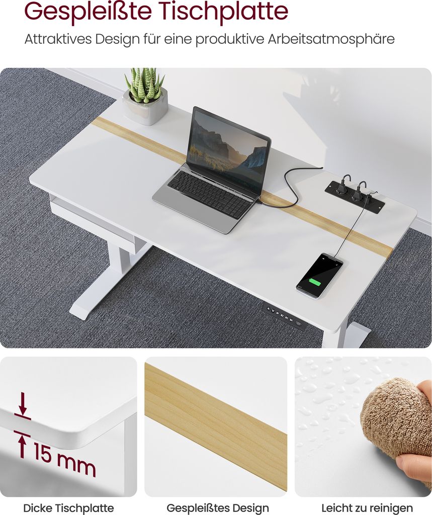 VASAGLE Elektrischer Höhentisch Gestell - Höhenverstellbar 72-120cm Mit Memory