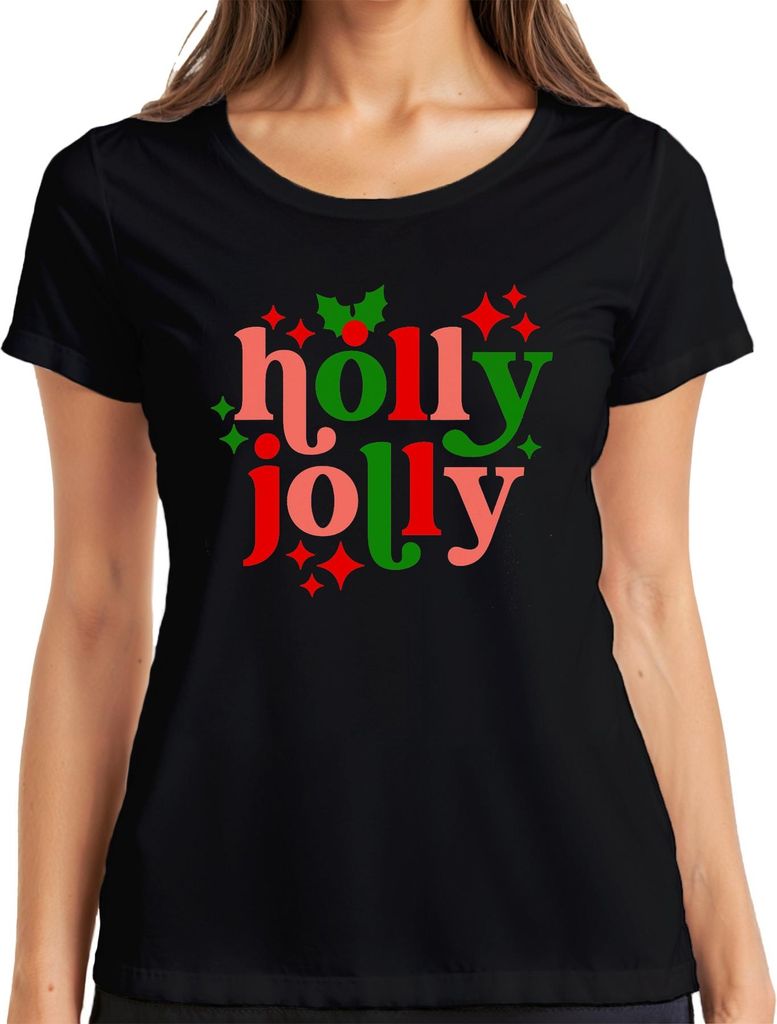 Holly Jolly Weihnachten Geschenk Retro Vintage Lustig Damen T-Shirt, Schwarz, XL