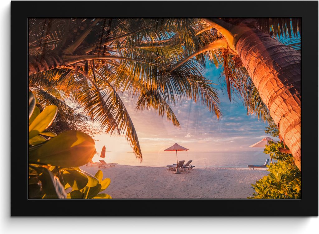 MuchoWow MuchoWow Gerahmtes Poster Strand - Palme - Meer 30x20 cm - Poster mit zchwarzem Bilderrahmen - Kunstdruck - Bild-Poster