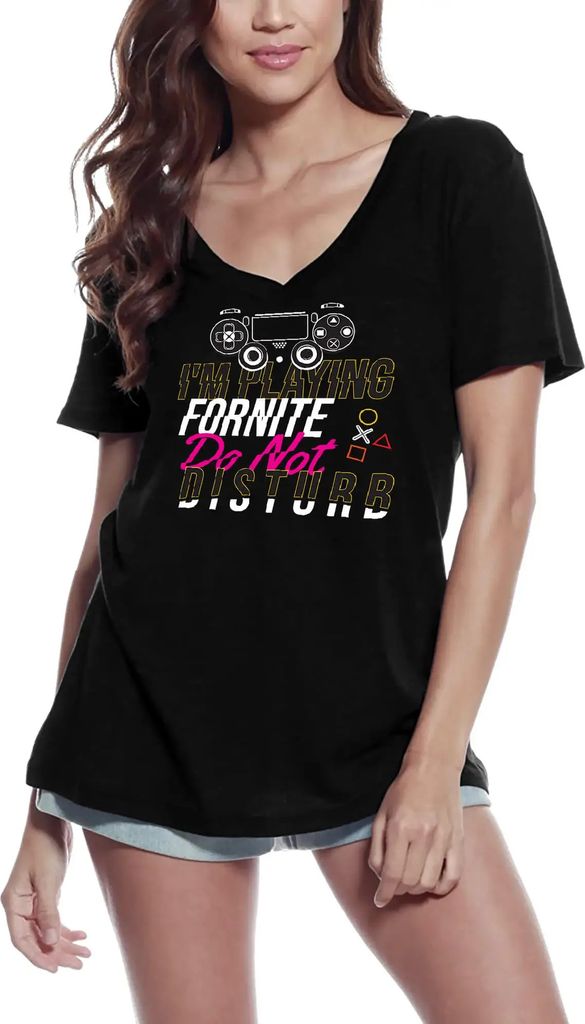Damen Grafik T-Shirt V-Ausschnitt Ich spiele – I'm Playing Do Not Disturb Gamer – Öko-Verantwortlich Vintage Jahrgang Kurzarm Lustige Druck