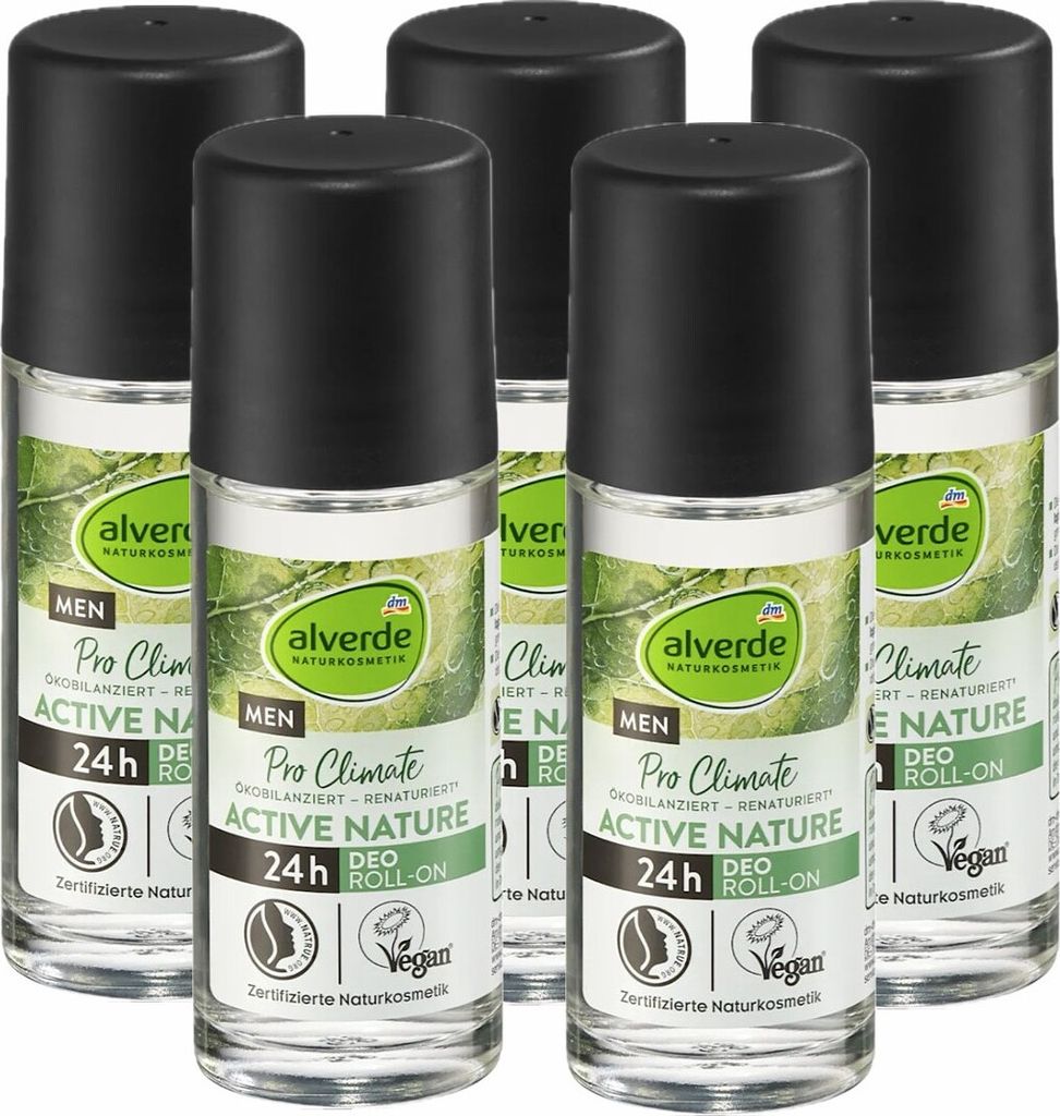 5 x alverde MEN - Deo Roll-On Deodorant Active Nature (5 x 50 ml)