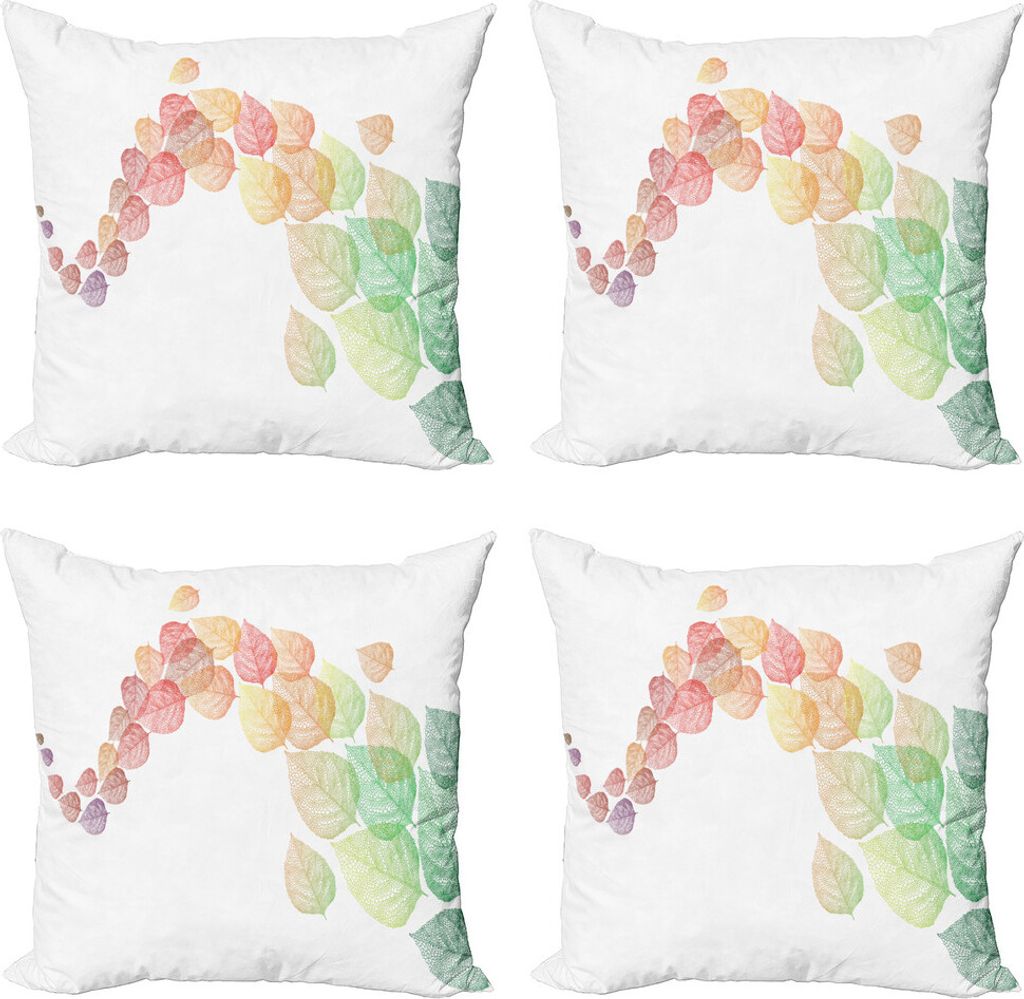 ABAKUHAUS Blätter Kissenbezug Set (4 Stück), Fliegende Blätter Kunst, Moderner Doppelseitiger Digitaldruck, 45 cm x 45 cm, Mehrfarbig