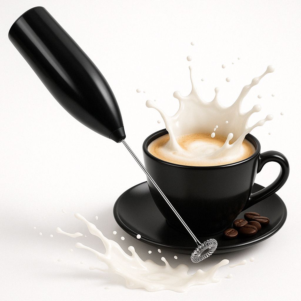 Milchaufschäumer Handgerät – Mini Kaffee-Mixer Schneebesen aus Edelstahl, batteriebetrieben