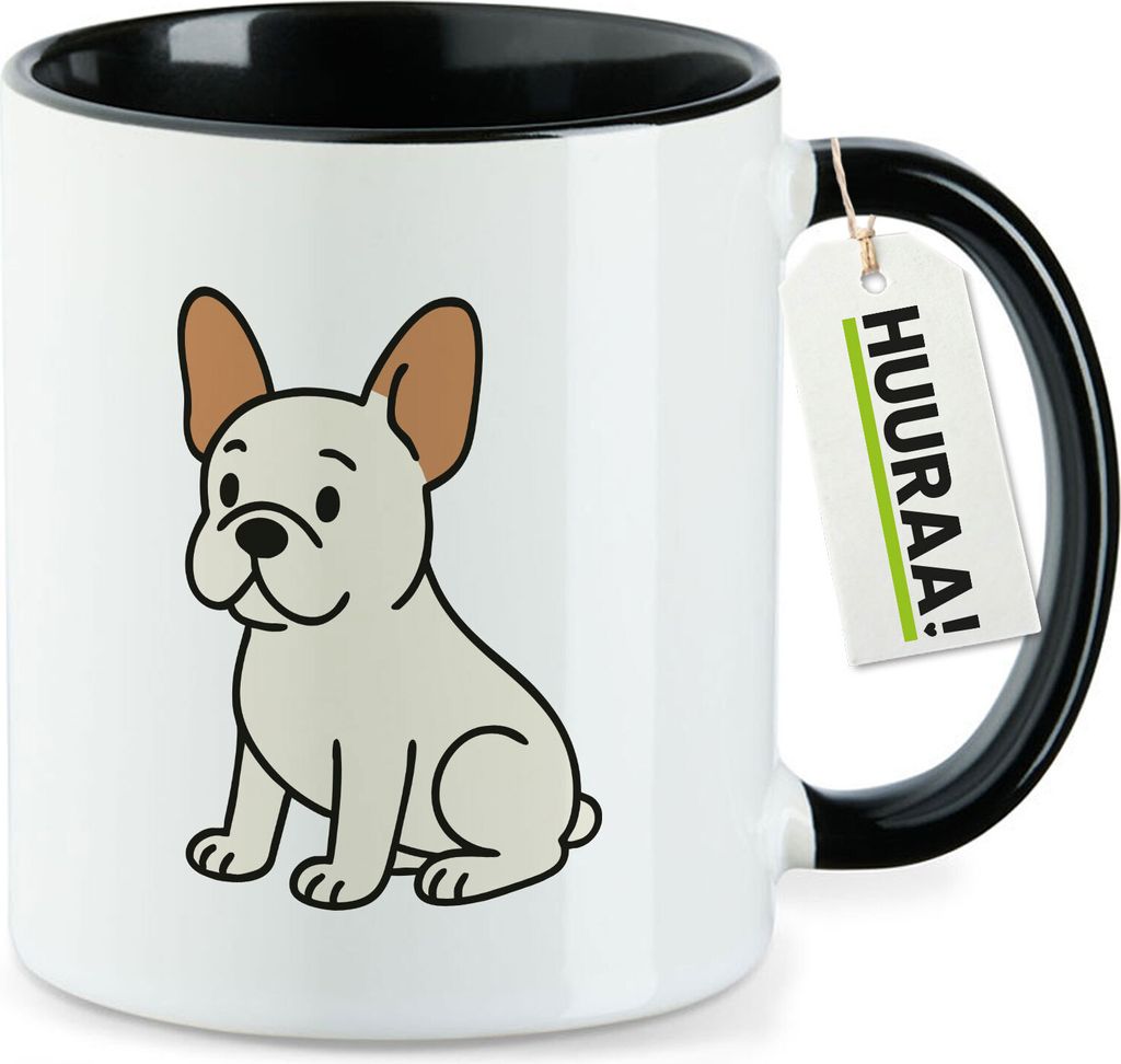 Huuraa Kaffeetasse Französische Bulldogge Frenchie Comic 330ml Schwarz Keramik Kaffeebecher Geschenkidee