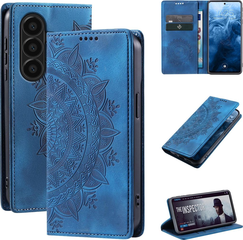 Mandala Handyhülle für Samsung Galaxy A57 5G RFID Schutz Klapphülle Case Cover Design Schutzhülle Farbe: Blau