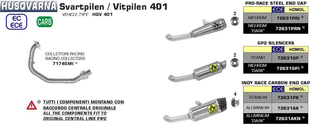 ARROW Indy-Rennschalldämpfer aus Aluminium mit Endkappe für Husqvarna Svartpilen Vitpilen