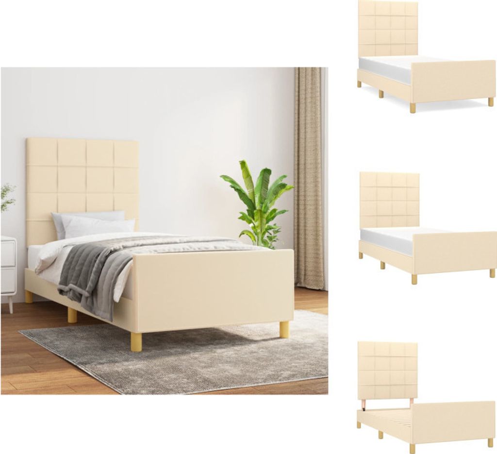 vidaXL Bettgestell mit Kopfteil Creme 90x200 cm Stoff - Betten & Bettgestelle