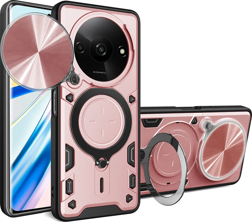 Custodia Xiaomi Redmi A3 Rosa Militare: Doppio Strato con Supporto Magnetico