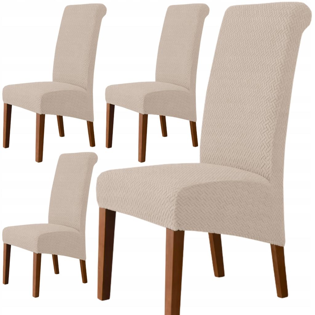 Stuhlhussen XL Beige Jacquard 4er Pack - Stretch Bezug - Produktbild 