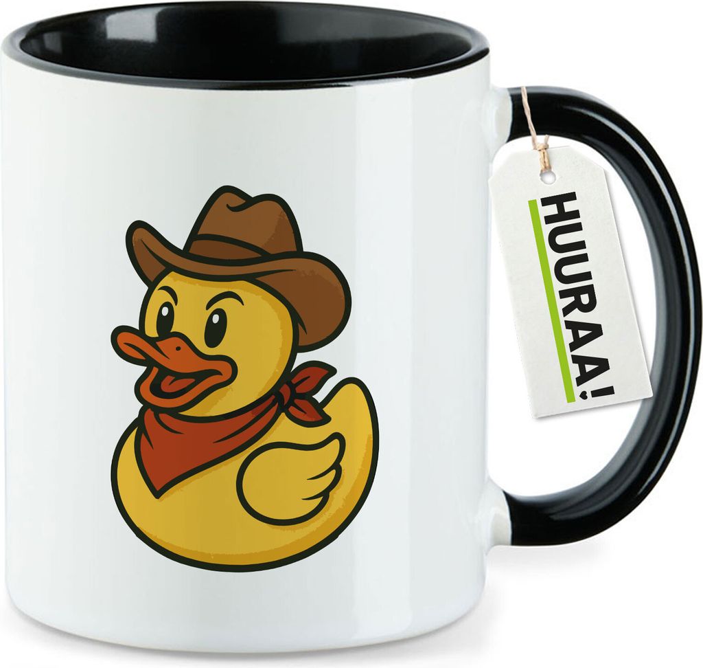 Huuraa Kaffeetasse Quietscheente Cowboy Gummiente Wilder Westen Geschenk 330ml Schwarz Quietscheente Cowboy Präsent