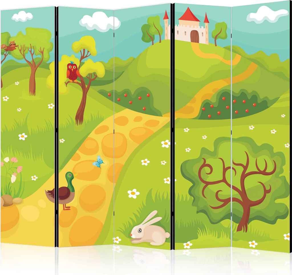 5-teiliger Doppelseitiger Vlies Paravent - A path to a magical castle II 225x172 cm Für Kinder e-C-0072-z-c