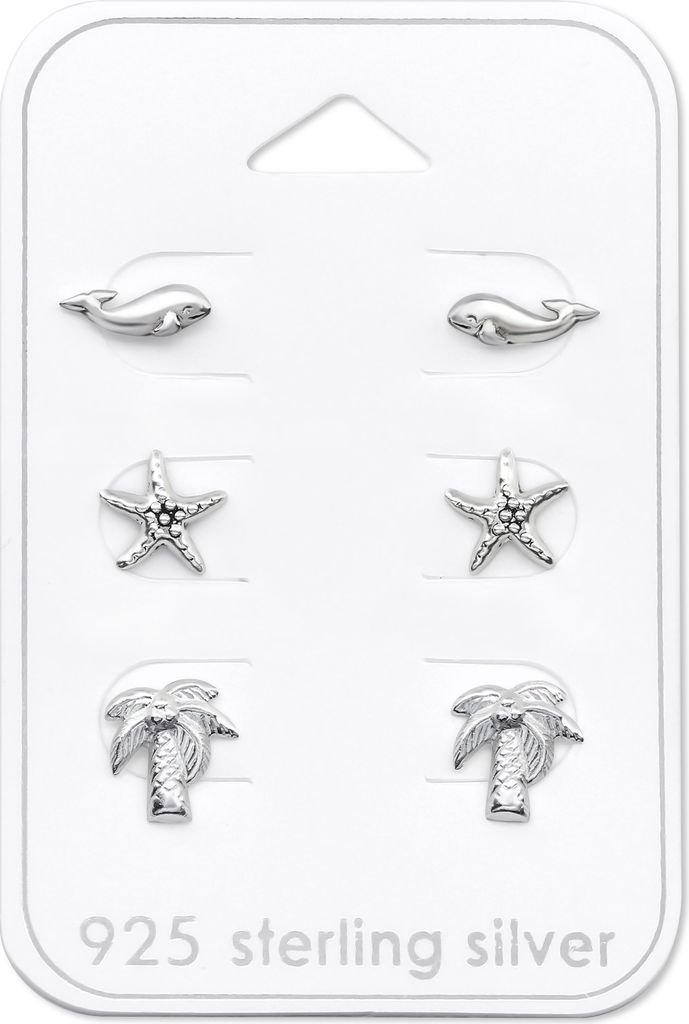 Ohrstecker Set 925 Sterling Silber mit Strandmotiven