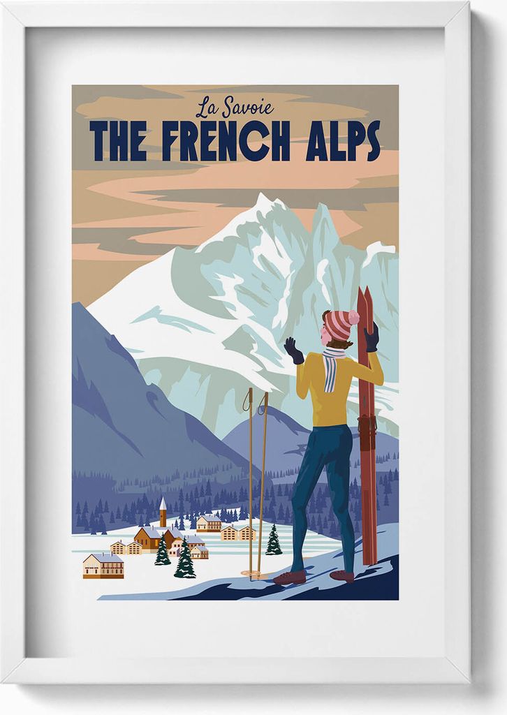 Französische Alpen Poster– Wandbild mit Rahmen – Gerahmtes Bild – Wanddekoration – 40x60 cm – Weiß