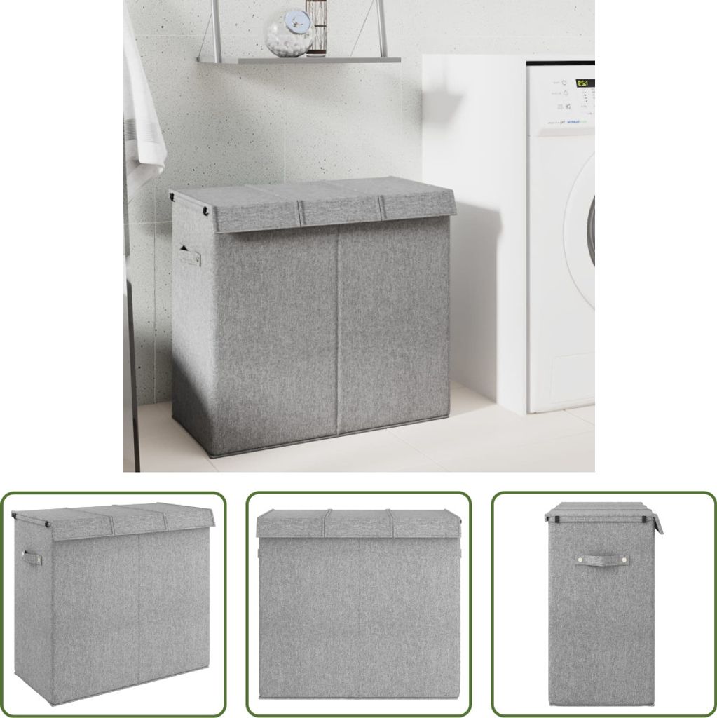 The Living Store Faltbarer Wäschekorb Grau 64,5x34,5x59 cm Leinenimitat Stoff