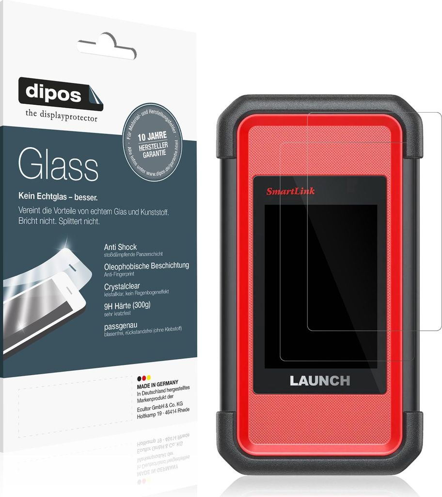 2x Schutzfolie für Launch X431 SmartLink C V2.0 - Anti-Shock 9H Folie dipos Glass Kunststoffglas