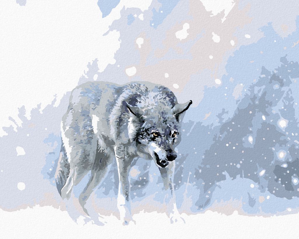 Zuty - Malen nach Zahlen - GRAUER WOLF IN DER WINTERLANDSCHAFT, 40x50 cm, ohne Keilrahmen