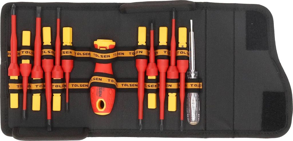 VDE Line Isolierter Schraubendrehersatz 13-teilig – Schlitz, Phillips, Pozidriv, Torx inkl. Spannungsprüfer - Maxami