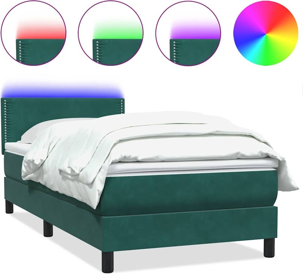 Boxspringbett mit Matratze & LED Dunkelgrün 80x220 cm Samt