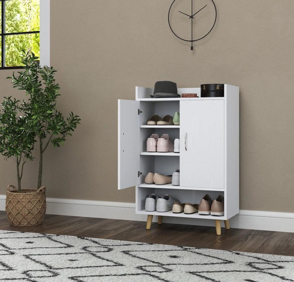 Schuhschrank, Schuhregal mit Türen und Regalen, für Flur, moderne Schuhkommode, Schuhablagen, 60 x 30 x 92 cm