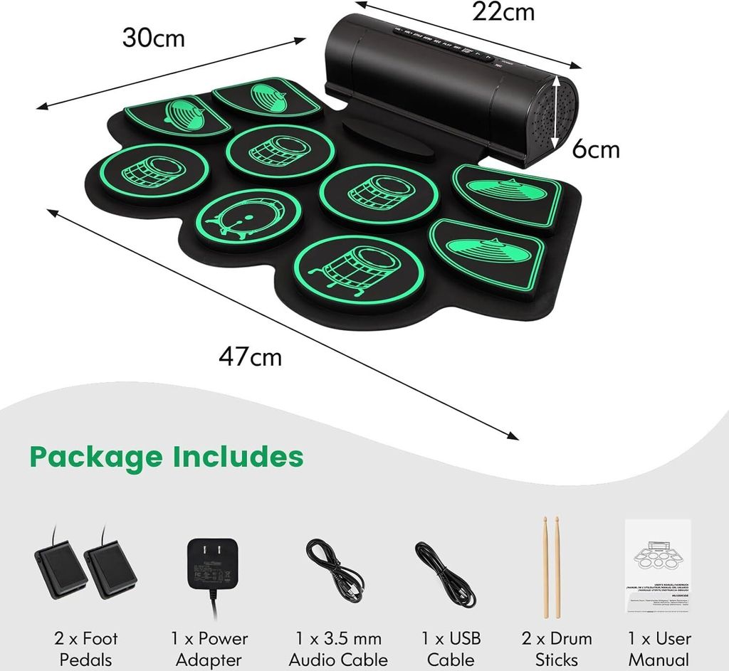 KOMFOTTEU Elektronisches Schlagzeug Set, Tragbarer E-Drum Produktbild 4