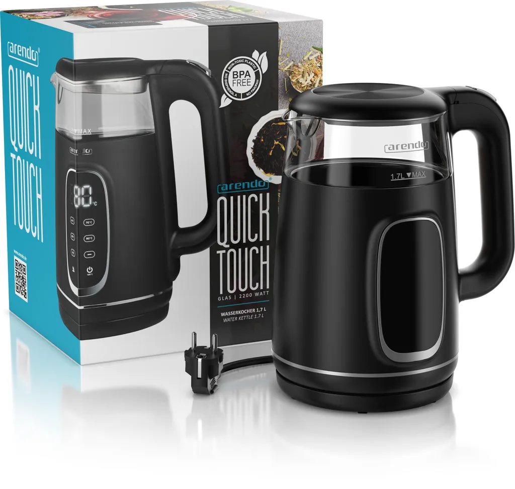 Bouilloire Arendo en verre et inox avec réglage de température 1,7L - 8
