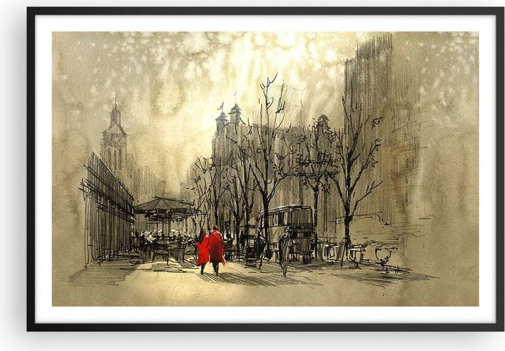 Gerahmtes Poster - Schwarzer Rahmen - Stadt Frau Geliebte - 91,5x61 cm - Wand Bild - Wanddeko - Wandbilder - Kunstposter - Wandposter - Bilderrahme...