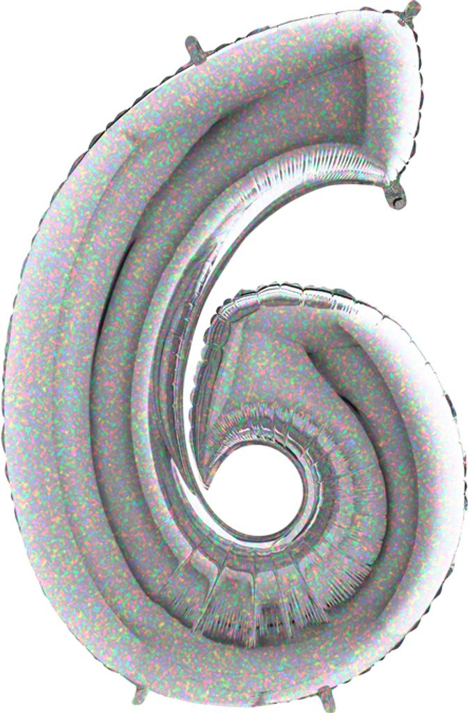 Folienballon Zahl 6 silber holo - 66cm
