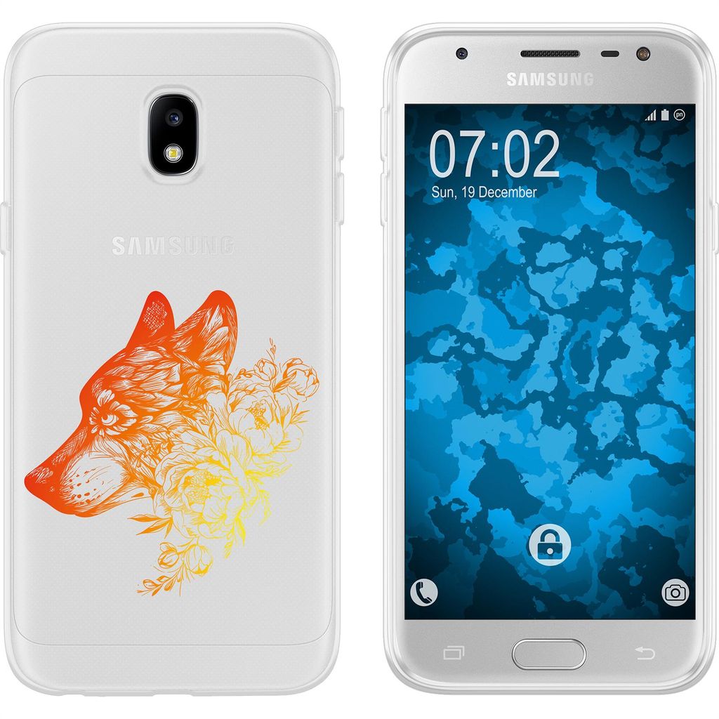PhoneNatic Case kompatibel mit Samsung Galaxy J3 2017 Silikon-Hülle Floral Wolf M3-2