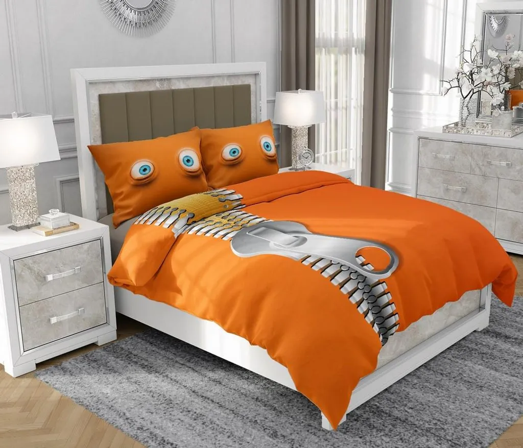 Biancheria da letto 200x220 cm + 2x70x80 cm, set 3 pezzi, 100% cotone, cerniera, Per bambini, arancione - SOVIO | So.0032