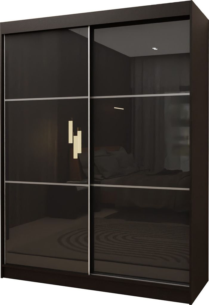 Masseno Schiebetürenschrank VITALE 150 cm Kleiderschrank Schlafzimmer Schrank 2-türig Schwarz