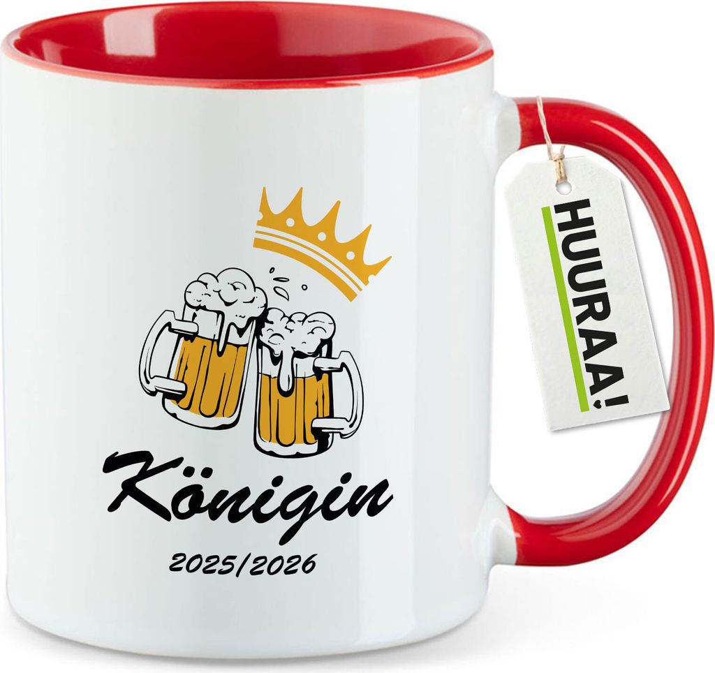 Huuraa Kaffeetasse Königin 2025/26 Schützenfest 330ml Rot Keramik Kaffeebecher Geschenkidee