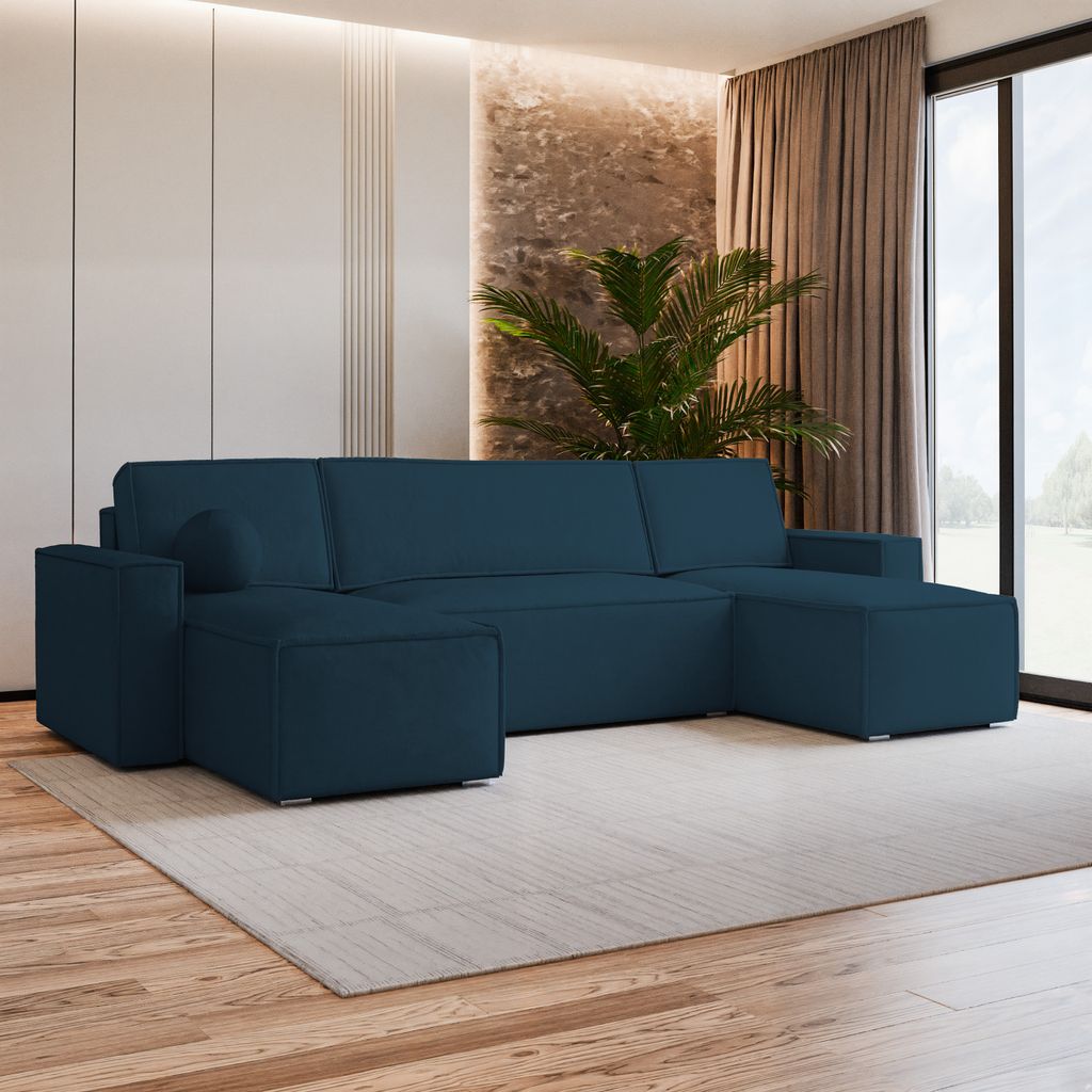 Masseno Ecksofa PESANO M mit Schlaffunktion U-Form, Sofa mit Bettkasten, Wohnzimmersofa, Couch, Soffa, Bettsofa, Couchgarnitur- Blau, MONOLITH 77