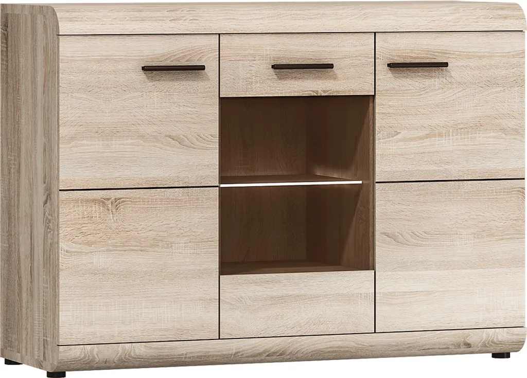 Meuble de rangement LUVERNE chêne Sonoma et verre trempé robuste 80cm