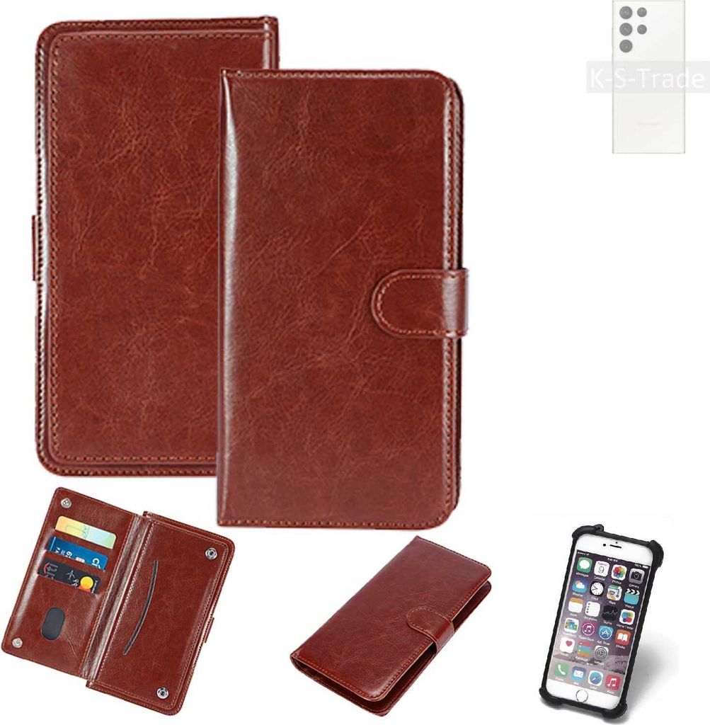 K-S-Trade 360° Hülle kompatibel mit Samsung Galaxy S23 Ultra braun Kunstleder Case BookCase WalletCase Kunstlederederhülle Handyhülle,