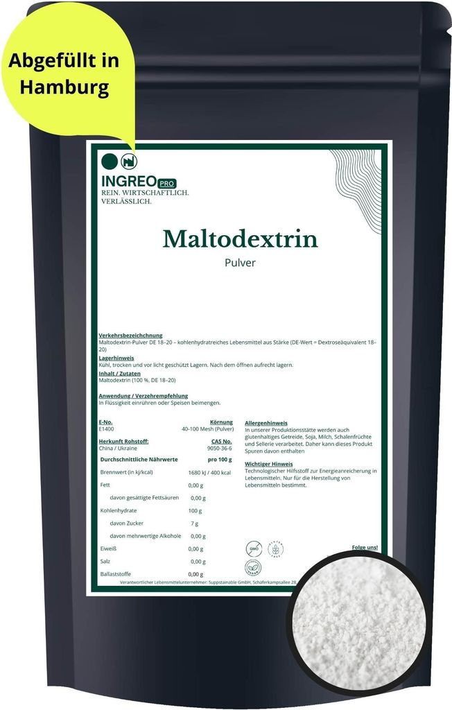 Maltodextrin-Pulver (40-100 Mesh) (DE 18–20) – 1kg Produktbild 