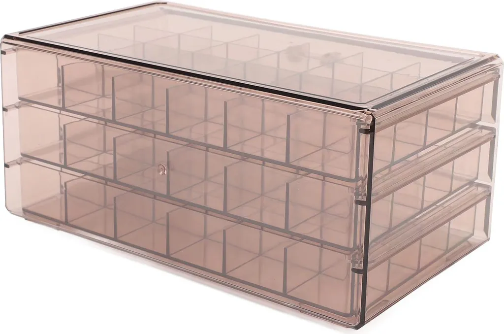 Boîte à bijoux transparente marron foncé avec 72 compartiments bijoux